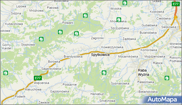 mapa Spytkowice powiat nowotarski, Spytkowice powiat nowotarski na mapie Targeo