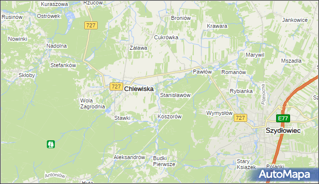 mapa Stanisławów gmina Chlewiska, Stanisławów gmina Chlewiska na mapie Targeo