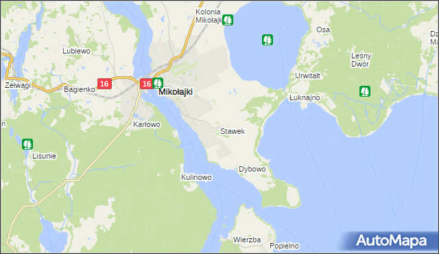 mapa Stawek gmina Mikołajki, Stawek gmina Mikołajki na mapie Targeo