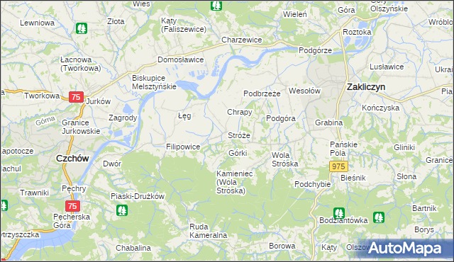 mapa Stróże gmina Zakliczyn, Stróże gmina Zakliczyn na mapie Targeo