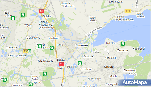 mapa Strumień powiat cieszyński, Strumień powiat cieszyński na mapie Targeo