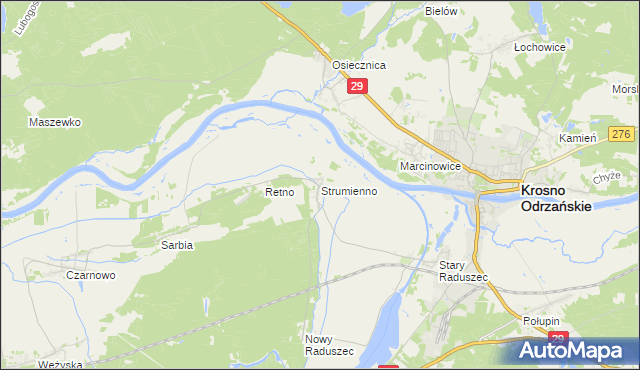 mapa Strumienno gmina Krosno Odrzańskie, Strumienno gmina Krosno Odrzańskie na mapie Targeo