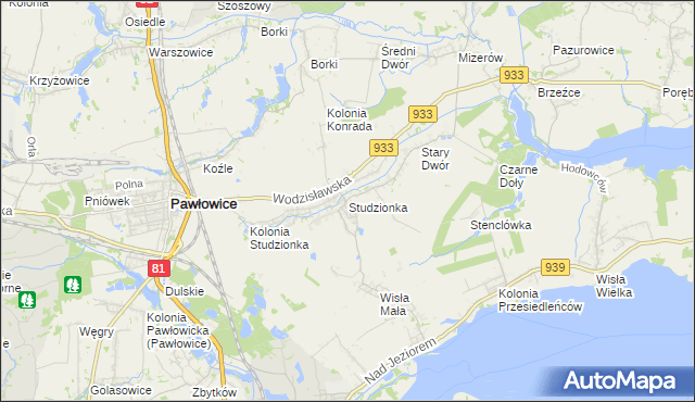 mapa Studzionka gmina Pszczyna, Studzionka gmina Pszczyna na mapie Targeo