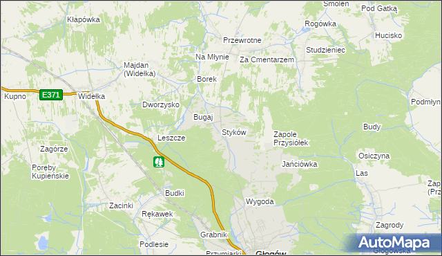 mapa Styków gmina Głogów Małopolski, Styków gmina Głogów Małopolski na mapie Targeo