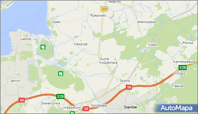 mapa Sucha Koszalińska, Sucha Koszalińska na mapie Targeo