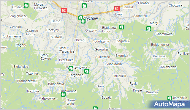mapa Sułkowice gmina Andrychów, Sułkowice gmina Andrychów na mapie Targeo
