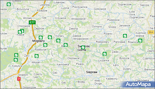 mapa Świątniki Górne, Świątniki Górne na mapie Targeo