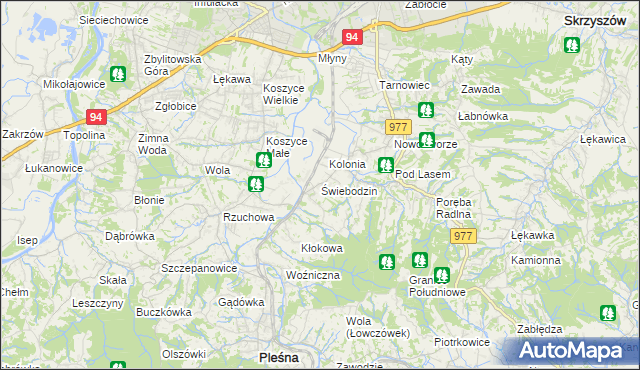 mapa Świebodzin gmina Pleśna, Świebodzin gmina Pleśna na mapie Targeo