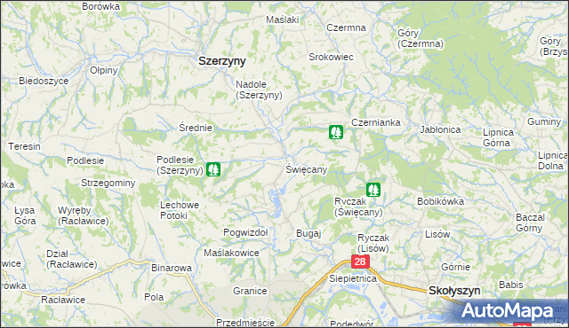 mapa Święcany, Święcany na mapie Targeo