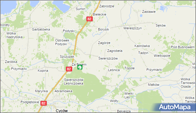 mapa Świerszczów gmina Cyców, Świerszczów gmina Cyców na mapie Targeo