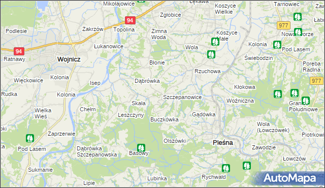 mapa Szczepanowice gmina Pleśna, Szczepanowice gmina Pleśna na mapie Targeo