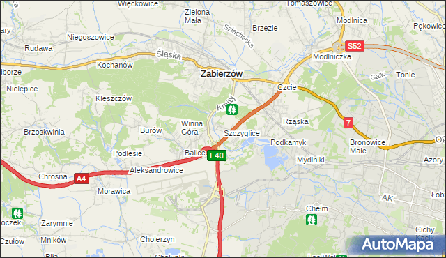 mapa Szczyglice gmina Zabierzów, Szczyglice gmina Zabierzów na mapie Targeo