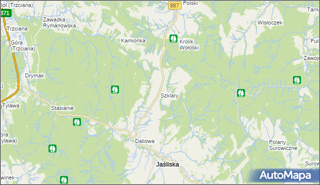 mapa Szklary gmina Jaśliska, Szklary gmina Jaśliska na mapie Targeo