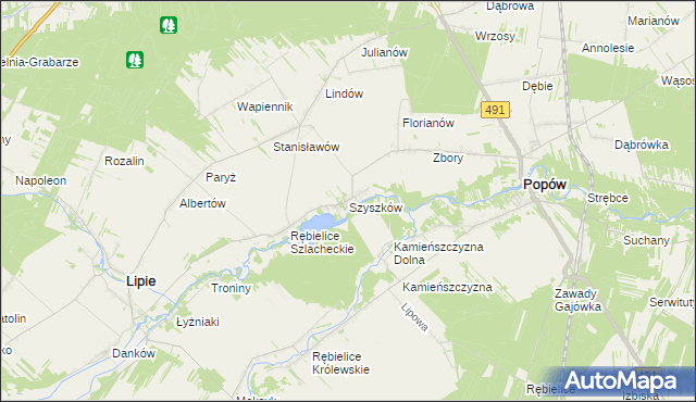 mapa Szyszków gmina Lipie, Szyszków gmina Lipie na mapie Targeo