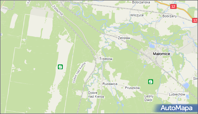 mapa Trzebów gmina Żagań, Trzebów gmina Żagań na mapie Targeo