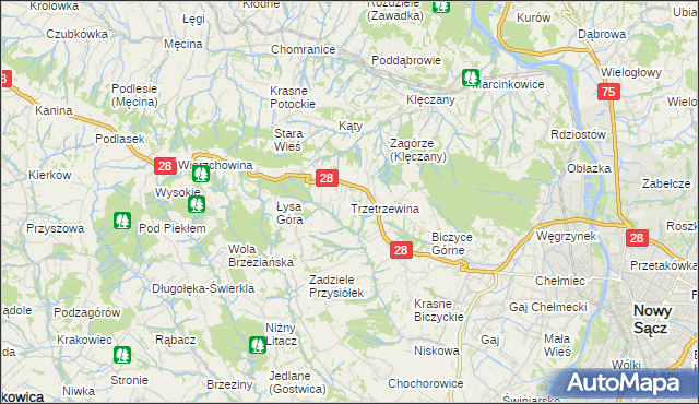 mapa Trzetrzewina, Trzetrzewina na mapie Targeo