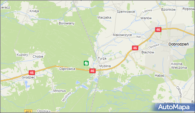 mapa Turza gmina Dobrodzień, Turza gmina Dobrodzień na mapie Targeo