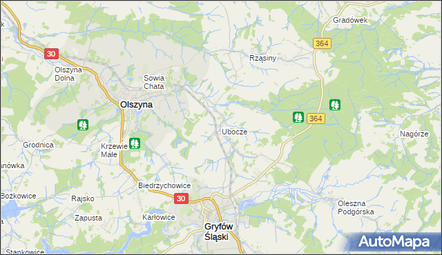 mapa Ubocze gmina Gryfów Śląski, Ubocze gmina Gryfów Śląski na mapie Targeo