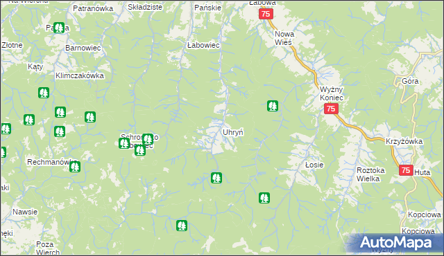 mapa Uhryń, Uhryń na mapie Targeo