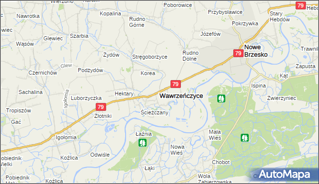 mapa Wawrzeńczyce gmina Igołomia-Wawrzeńczyce, Wawrzeńczyce gmina Igołomia-Wawrzeńczyce na mapie Targeo