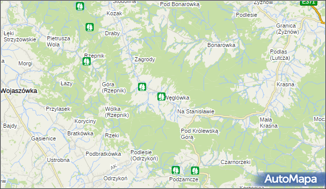 mapa Węglówka gmina Korczyna, Węglówka gmina Korczyna na mapie Targeo