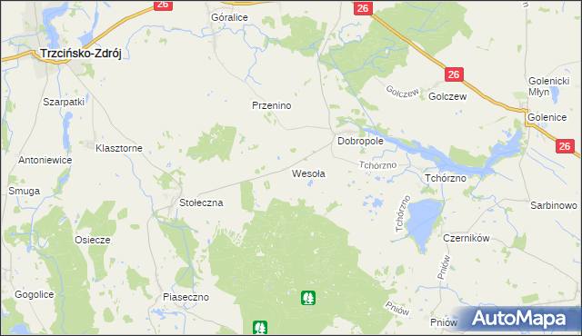 mapa Wesoła gmina Trzcińsko-Zdrój, Wesoła gmina Trzcińsko-Zdrój na mapie Targeo