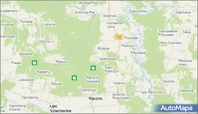 mapa Wielkopole gmina Ręczno, Wielkopole gmina Ręczno na mapie Targeo