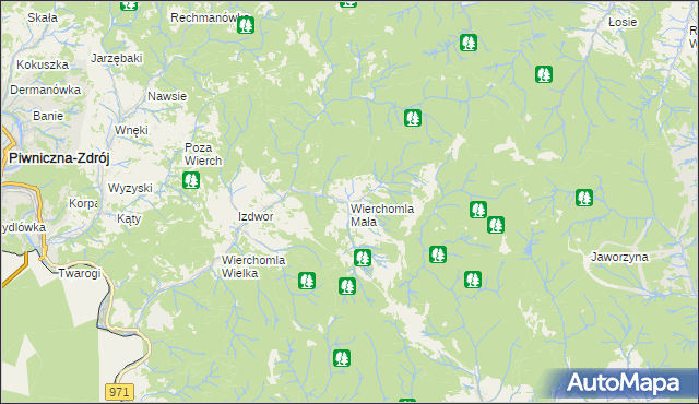 mapa Wierchomla Mała, Wierchomla Mała na mapie Targeo
