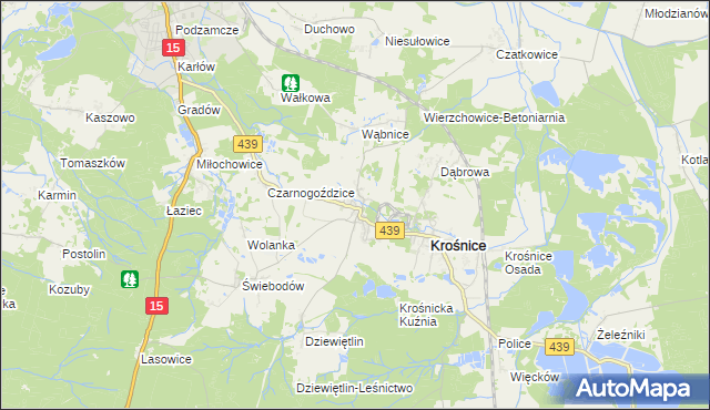 mapa Wierzchowice gmina Krośnice, Wierzchowice gmina Krośnice na mapie Targeo
