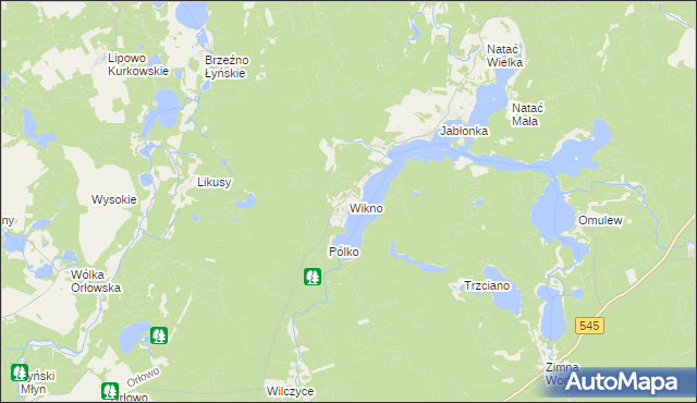 mapa Wikno gmina Nidzica, Wikno gmina Nidzica na mapie Targeo