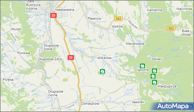 mapa Wilkanów, Wilkanów na mapie Targeo