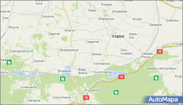 mapa Wilków gmina Irządze, Wilków gmina Irządze na mapie Targeo