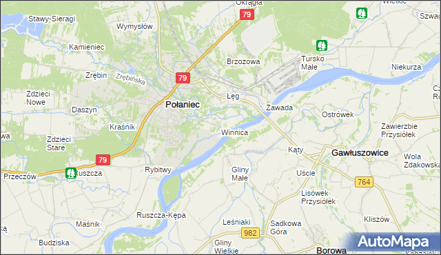 mapa Winnica gmina Połaniec, Winnica gmina Połaniec na mapie Targeo