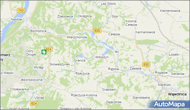 mapa Witoszyn gmina Kazimierz Dolny, Witoszyn gmina Kazimierz Dolny na mapie Targeo