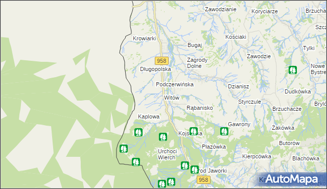 mapa Witów gmina Kościelisko, Witów gmina Kościelisko na mapie Targeo