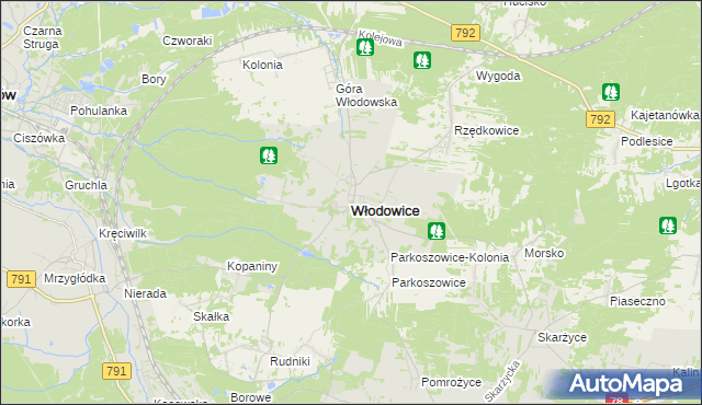 mapa Włodowice powiat zawierciański, Włodowice powiat zawierciański na mapie Targeo