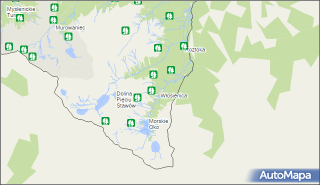 mapa Włosienica gmina Bukowina Tatrzańska, Włosienica gmina Bukowina Tatrzańska na mapie Targeo