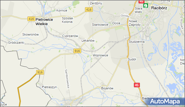 mapa Wojnowice gmina Krzanowice, Wojnowice gmina Krzanowice na mapie Targeo
