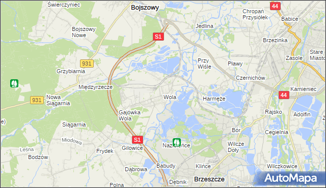 mapa Wola gmina Miedźna, Wola gmina Miedźna na mapie Targeo