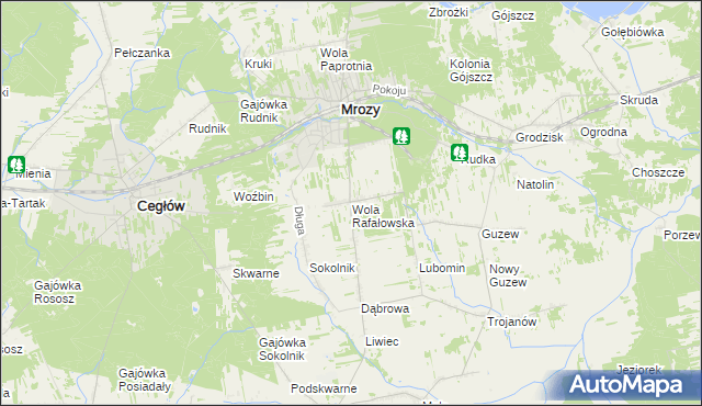 mapa Wola Rafałowska gmina Mrozy, Wola Rafałowska gmina Mrozy na mapie Targeo