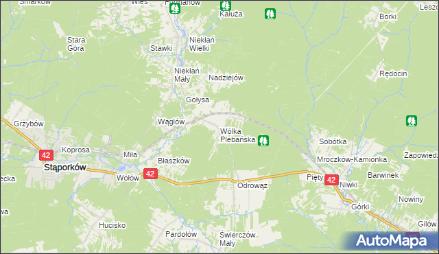 mapa Wólka Plebańska gmina Stąporków, Wólka Plebańska gmina Stąporków na mapie Targeo