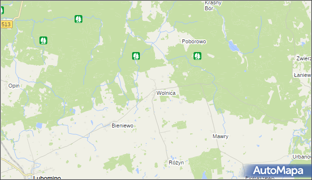 mapa Wolnica gmina Lubomino, Wolnica gmina Lubomino na mapie Targeo