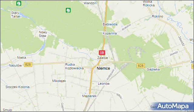 mapa Zalesie gmina Niemce, Zalesie gmina Niemce na mapie Targeo