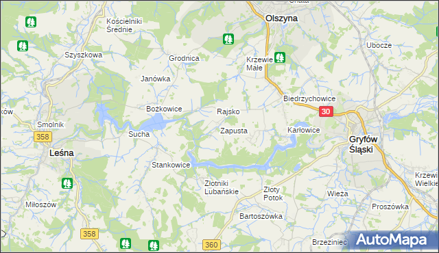 mapa Zapusta gmina Olszyna, Zapusta gmina Olszyna na mapie Targeo