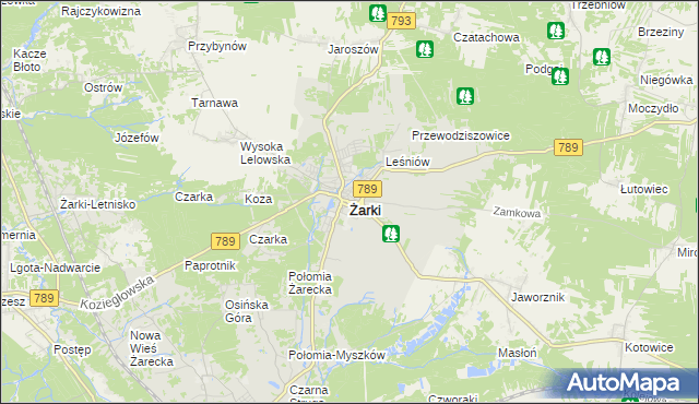 mapa Żarki powiat myszkowski, Żarki powiat myszkowski na mapie Targeo