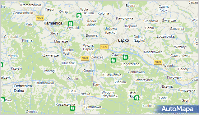 mapa Zarzecze gmina Łącko, Zarzecze gmina Łącko na mapie Targeo