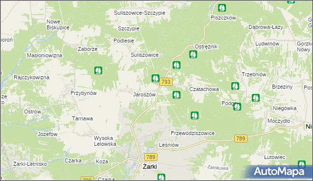 mapa Zawada gmina Żarki, Zawada gmina Żarki na mapie Targeo
