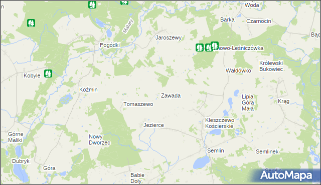 mapa Zawada gmina Zblewo, Zawada gmina Zblewo na mapie Targeo