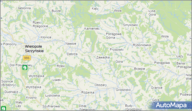 mapa Zawadka gmina Strzyżów, Zawadka gmina Strzyżów na mapie Targeo