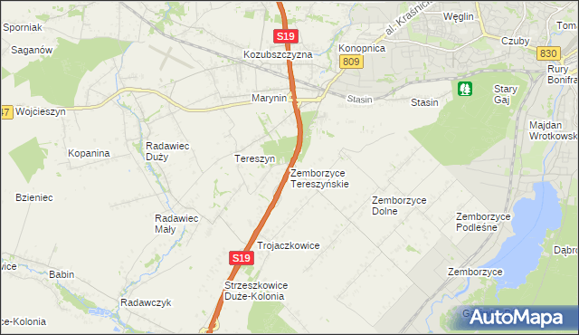 mapa Zemborzyce Tereszyńskie, Zemborzyce Tereszyńskie na mapie Targeo